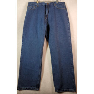 Wrangler Jeans Mens Size 38 Dark Blue Denim 100% Cotton Flat Front Straight Leg‎